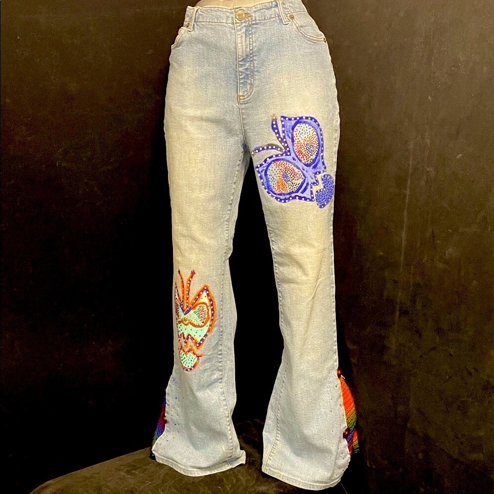 Women’s EUC VINTAGE HAND CRAFTED UPCYCLED LAND’S END Flare Jeans Sz 14T